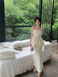 Yipinpay Hot Girl Suit Women's Summer Ruffle Strapless Vest High Waist Mermaid Long Skirt Two-piece Set Fashion Female Clothes