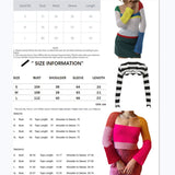 Yipinpay Women Rainbow Sweaters Hollow Out Sexy Crop Tops Fall Winter y2k Clothes Multi Color Square Collar Long Sleeve Tops Streetwear