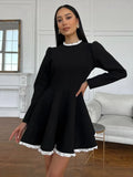Yipinpay Black Lace Mini Dress For Women Fashion Patchwork High Waist Elegant Vintage Dress Summer Patchwork Party Dress Gown 2024