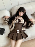 Yipinpay Hot Girl Suit Women's Autumn/Winter Faux Fur Short Coat Strap Slim Fit A-line Dress Two-piece Set Fashion Female Clothes