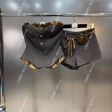 Yipinpay Girl Strapless Tube Top Summer Slim Bra Sexy Top High Waisted Shorts Set Summer New Fashion Two Piece Set Women Outfits