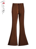 Yipinpay Solid Knitted High Waist Flare Pants For Women Ribbed Casual Leggings Female Stretchy Bodycon Trousers Fashion Streetwear
