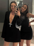 Yipinpay Glitter V-Neck Fashion Dress For Women Slim Long Sleeve Patchwork Elegant Club Night Dress Clothes Women's Mini Dress New