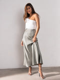 Yipinpay Purple Elegant Women Satin Party Skirts A-Line High Waist Ladies Long Skirt Evening Female Maxi Skirts Loose Summer