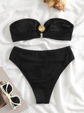 Yipinpay Waist Bikinis 2023 Women Swimsuit Female Swimwear Bandeau Solid Beach Brazilian Bikinis Set Bathing Suit Beachwear