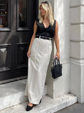 Yipinpay Patchwork High Waist Slim Long Skirt Female Solid High Street Elegant Fashion Seamless Vintage White Women's Maxi Skirt