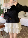 Yipinpay Knitted Crop Tops Women Vintage Bow Slash Neck Off Shoulder Sweater Vintage Ins Fashion Female Sexy Pullover Sweet
