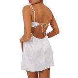 Yipinpay Women's Sling Dress Tie-up Spaghetti Straps Backless Lacing Flower Patchwork Slit Summer Short Mini A-line Sundress