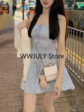 Yipinpay Slim Y2k Mini Dress Woman Short Party One Piece Dress Korean Fashion 2024 Summer Basic Pure Color Sweet Dress Casual Chic