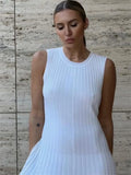 Yipinpay Knitwear White Casual Long Dress For Women Sleeveless High Waist Slim Strapless Loose Dress Solid Basic Ladies Maxi Dress