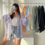 Yipinpay for Women Blouse Long Sleeve Top Female Chiffon Loose Cardigan Thin Sexy Solid Color Casual Shirt