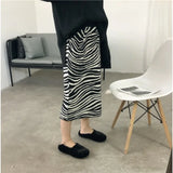 Yipinpay Autumn and Winter New Mid-length Zebra Knit Skirt Women's High Waist Thickened A-line One-step Skirt Bag Hip Skirt