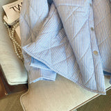 Yipinpay Striped Shirt Jacket Turn-down Collar Single Breasted Argyle Quilted Coat Autumn 2023 Korean Casual Parkas Puffer Tops