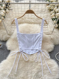 Yipinpay Hotsweet Graffiti Crop Tops Strap Backless Lace Up 2024 American Streetwear Slim Fit Bodycon Cartoon Y2k Mini Camis