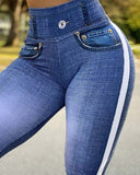 Yipinpay women fashion 2023 new fashion casual Denim Look Print High Waist Tummy Control Butt Lift Leggings women's tbottom Sporty