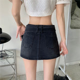 Yipinpay Sexy Punk Denim Micro Skirt Women Y2K Skort Summer Korean Belt Low Waist Slim Black Jeans Skirt Shorts Egirl Streetwear