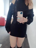 Yipinpay Vestido Mujer Round Long Sleeve Fake Two Piece Black Sweater Dress Bodycon Sexy Slim Hollow Out Knitted Autumn Tight Mini