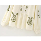 Yipinpay Embroidery Blouse Women Pleated Long Sleeve Top Female Fashion Summer Blouses Woman 2023 Beach Casual Loose Blouses