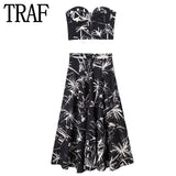 Yipinpay Print Black Long Skirts For Women Fashion 2023 High Waist Midi Skirt Sets Cape Style Beach Summer Skirt Woman Pleated Skirt
