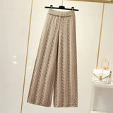 Yipinpay Knitted Wide Leg Pants Women High Waist Drop Loose Knitted Straight Leg Pants Casual Cropped Wide Leg Pants Female Tops