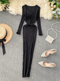 Yipinpay Women Autumn Knitted Dress V Neck Sexy Slim Elastic Oversized Basic Bodycon Long Dress Winter knit Warm Sweater Dresses