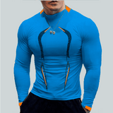 Yipinpay Men Sports Shirt Round Neck Long Sleeve Elastic Quick Drying Tops Fitness Running Casual Clothing Breathable Comfortable