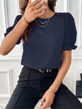 Yipinpay Women's Blouses Top 2024 Summer New Fashion Red O Neck Lantern Short Sleeve Streetwear Casual Black Shirts For Women Clothing
