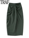 Yipinpay Knot Long Skirt Women High Waist Split Pencil Skirt Sets Streetwear Pleated Summer Skirts Woman 2023 Elegant Midi Skirts