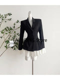 Yipinpay Women Formal Blazer Lapel Collar Autumn Winter Office Lady Korean Patchwork Contrast Color Outerwear Single Breasted Suit Jacket