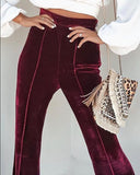 Yipinpay Women's pants 2023 new fashion Velvet High Waist Flared Pants female bottom for party outfits Woman clothes Plain casual