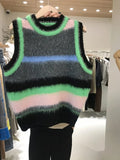 Yipinpay Mujer Korean Autumn Contrast Color O Neck Striped Knitted Vest Sleeveless Sweater Vest Top Retro Pull Y2k Sweater Vest