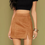 Yipinpay Womens High Waist Faux Suede Double Front Bodycon Mini Hip Skirt Female Pencil A-line Shorts Woman School Girl Skater Skirt Pink