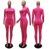 Yipinpay Women Bodysuit Jumpsuit Two-Piece Set Fitness Solid Color Tight Thermal Turtleneck Jumpsuit Top And Skinny Pant Two Piece Suit