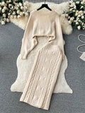 Yipinpay Autumn Skinny Knitted Three Pieces Suits Cardigan Long Sleeves Smock+Tank Tops+Bodycon Skirt Women Gentle Sweater Sets