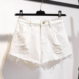 Yipinpay Size Denim With Ruffled Shorts Women's Summer High Waisted Loose Hole Wide Leg Student A-line Hot Pants Basic Short Jeans