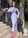 Yipinpay Solid High Waist Fashion Maxi Dress For Women Long Sleeve Patchwork Slim Elegant Party Dress Autumn 2024 Female Long Dress