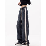 yipinpay Vintage Blue Stripe Jeans Fashion Baggy High Waist Straight Pants Street Casual Wide Leg Mopping Denim Trouser Ladies