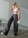 Yipinpay Street Style Patchwork Wide Leg Pants Women Mid Waist Contrast Pants Casual Spring Summer 2023 Baggy Trousers Ladies