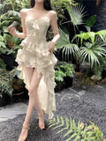 Yipinpay Sexy Camisole Dress for Women Y2k Irregular Slim Waist Ruffles Dresses Summer New Mid-length Loose Vestidos Mujer