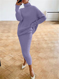 Yipinpay Knitted 2 Piece Outfit Set Casual Long Sleeve Sweater Top And Pencil Long Skirts Elegant Autumn Two Piece Sweater Sets