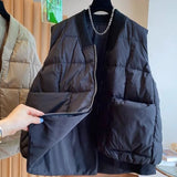 Yipinpay New Cotton Padded Zip Warm Jacket Winter Puffer Vest Pocket Women's Quilted Vest Stand Collar Overcoat Top Black Parkas