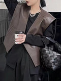 Yipinpay Fashion Black Leather Vest Women High Street Punk Sleeveless Leather Jacket Female 2023 New Loose Casual Vest Outerwear