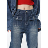 yipinpay High Waist Women Jeans Flare Pants Vintage American Fashion Street Wide Leg Jean Female Denim Trouser Baggy Denim Pants