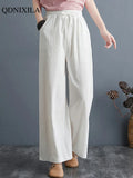 Yipinpay Spring Summer Literary Vintage Cotton Linen Women's Pants Loose Oversized Wide Leg Pants High Waist Linen Pants Trousers