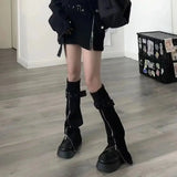 Yipinpay Spicy Girls Flare Socks Lolita Long Socks Summer Y2K Slim Zipper Pile up Socks Women Leg Warmers Over Knee Boot Cuffs