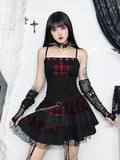 Yipinpay Y2k E-girl Vintage Camis Women Mall Gothic Cyber Punk Emo Alt Grunge Hotsweet Plaid Pentagram Patchwork Crop Tank Tops