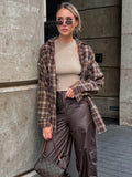Yipinpay Vintage Plaid Shirts Women Loose Gingham Female Blouse Autumn 2023 Button Top Shacket Oversized Long Shirts Ladies