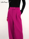 Yipinpay Rose Pink Elegant Pleated Pant Women Spring 2023 High Waisted Wide Legs Pants Casual Ladies Office Floor-Length Pant