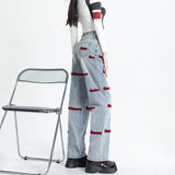 Yipinpay Blue Embroidery Baggy Jeans For Women Y2k Fashion Female High Waist Wide Leg Pants Loose Washed Denim Trousers Full Length