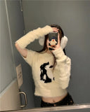 Yipinpay Sleeves Mink Cashmere Y2k Clothes Print Sweater Mujer Long Sleeve Top Bottom Jumper Pullover Cropped Grunge Shirt